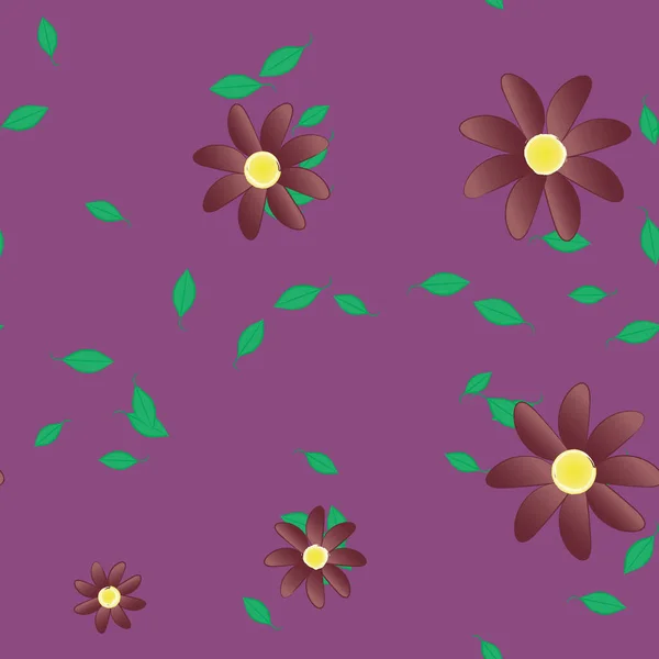 Modèle Vectoriel Avec Des Fleurs Colorées Simples Des Feuilles Vertes — Image vectorielle