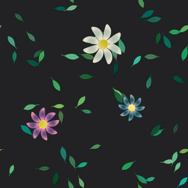 Composition Design Avec Fleurs Simples Feuilles Vertes Illustration Vectorielle — Image vectorielle