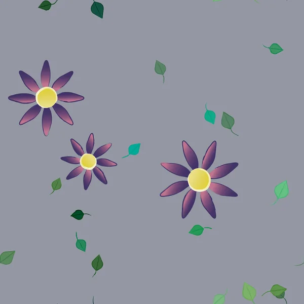 Flores Coloridas Simples Hojas Verdes Para Papel Pintado Ilustración Del — Vector de stock