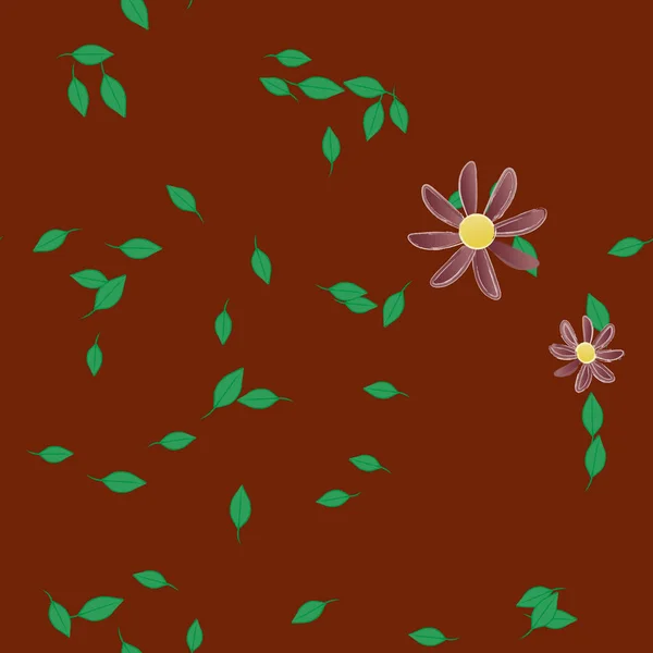 Fleurs Colorées Simples Feuilles Vertes Pour Papier Peint Illustration Vectorielle — Image vectorielle