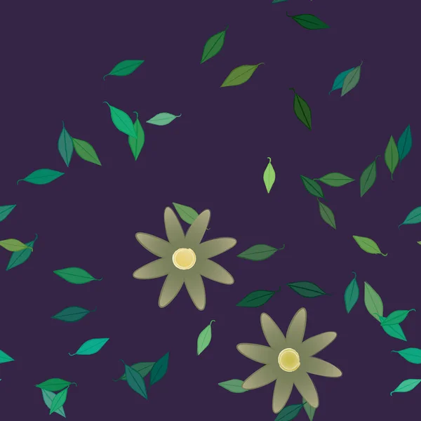 Modèle Vectoriel Avec Des Fleurs Colorées Simples Des Feuilles Vertes — Image vectorielle