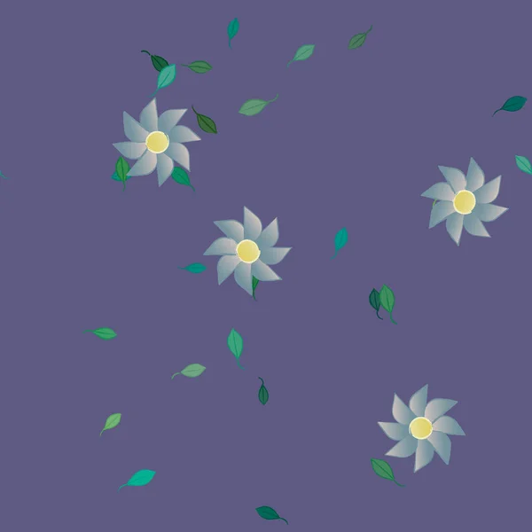 Modèle Vectoriel Avec Des Fleurs Colorées Simples Des Feuilles Vertes — Image vectorielle