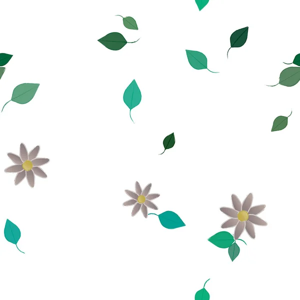 Flores Simples Com Folhas Verdes Composição Livre Ilustração Vetorial — Vetor de Stock