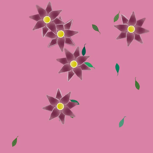 Flores Simples Con Hojas Verdes Composición Libre Ilustración Vectorial — Vector de stock