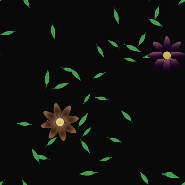 Flores Simples Con Hojas Verdes Composición Libre Ilustración Vectorial — Vector de stock