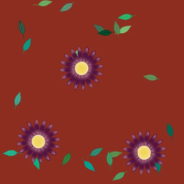 Fleurs Simples Avec Des Feuilles Vertes Composition Libre Illustration Vectorielle — Image vectorielle