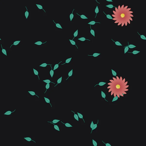 Fleurs Colorées Simples Feuilles Vertes Pour Papier Peint Illustration Vectorielle — Image vectorielle