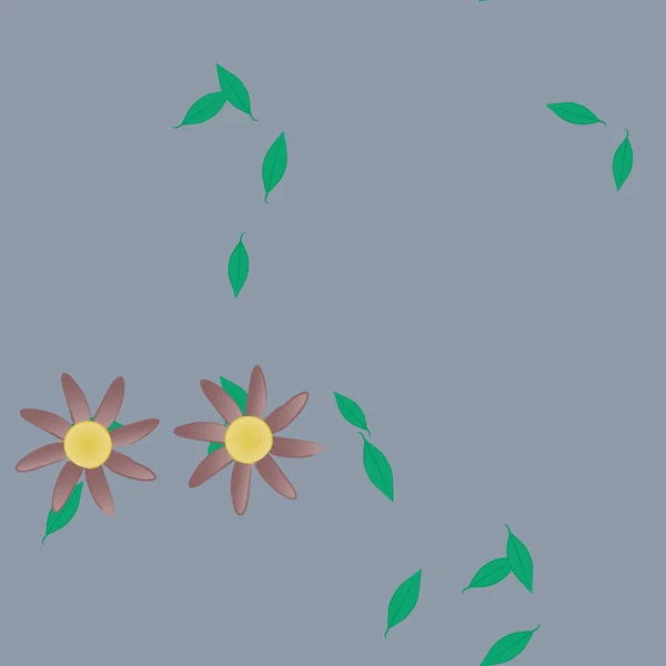 Composición Diseño Con Flores Simples Hojas Verdes Ilustración Vectorial — Archivo Imágenes Vectoriales