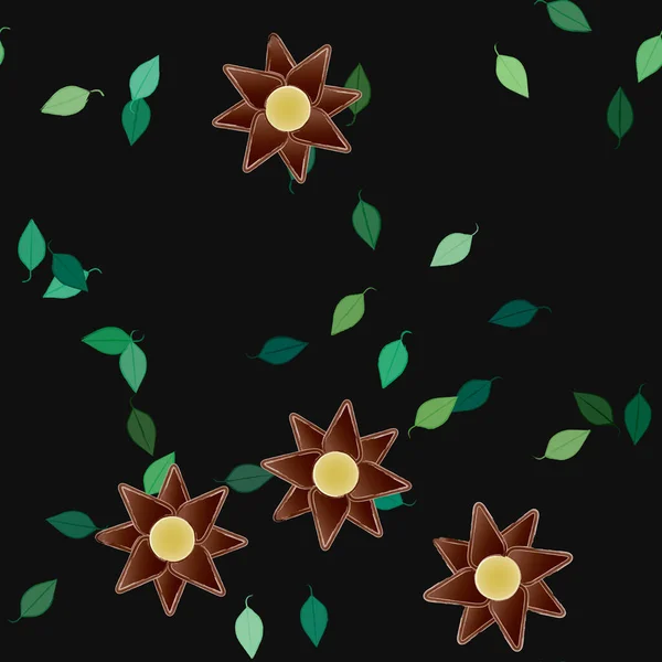 Fleurs Colorées Simples Feuilles Vertes Pour Papier Peint Illustration Vectorielle — Image vectorielle