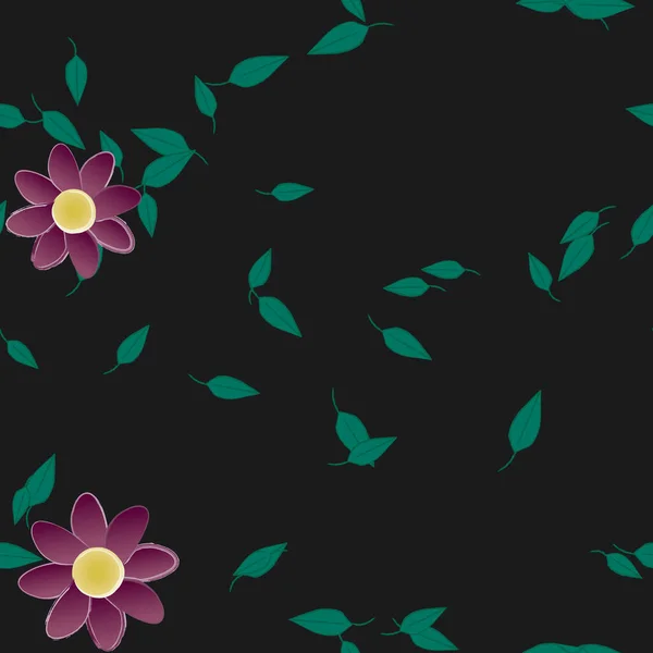 Eenvoudige Kleurrijke Bloemen Groene Bladeren Voor Behang Vector Illustratie — Stockvector