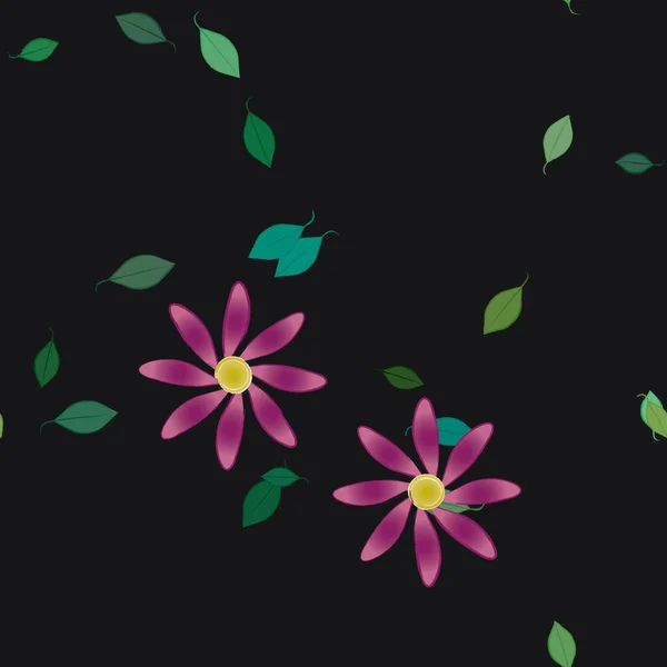 simple colorful flowers and green leaves for wallpaper, vector illustration