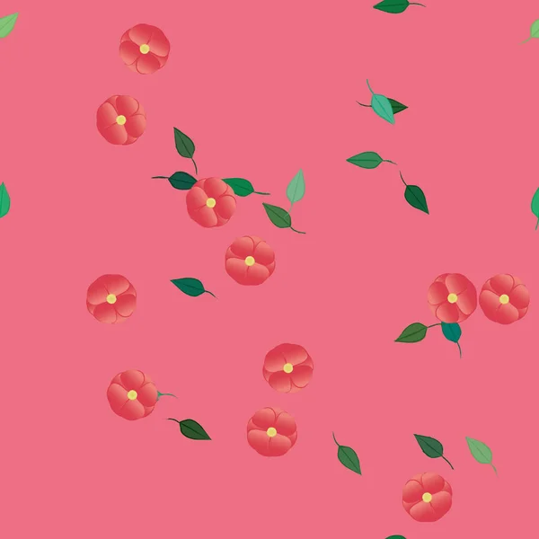 Flores Simples Con Hojas Verdes Composición Libre Ilustración Vectorial — Vector de stock