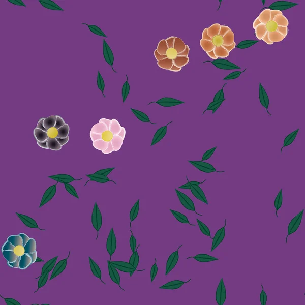 Enkla Blommor Med Gröna Blad Fri Sammansättning Vektor Illustration — Stock vektor