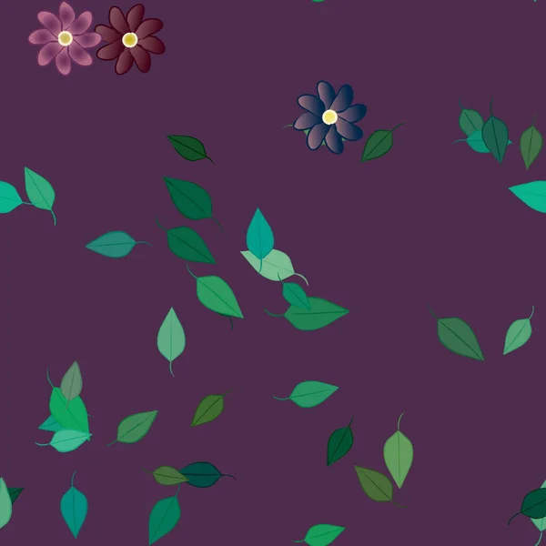 Flores Simples Con Hojas Verdes Composición Libre Ilustración Vectorial — Vector de stock