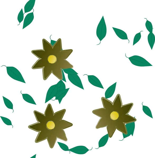 Composição Design Com Flores Simples Folhas Verdes Ilustração Vetorial — Vetor de Stock