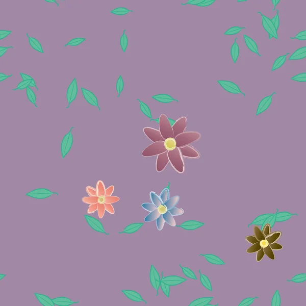 Fleurs Simples Avec Des Feuilles Vertes Composition Libre Illustration Vectorielle — Image vectorielle