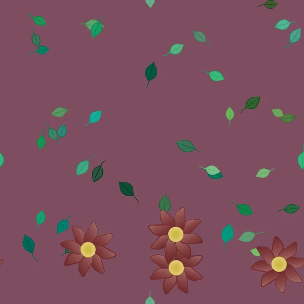 Fleurs Colorées Simples Feuilles Vertes Pour Papier Peint Illustration Vectorielle — Image vectorielle