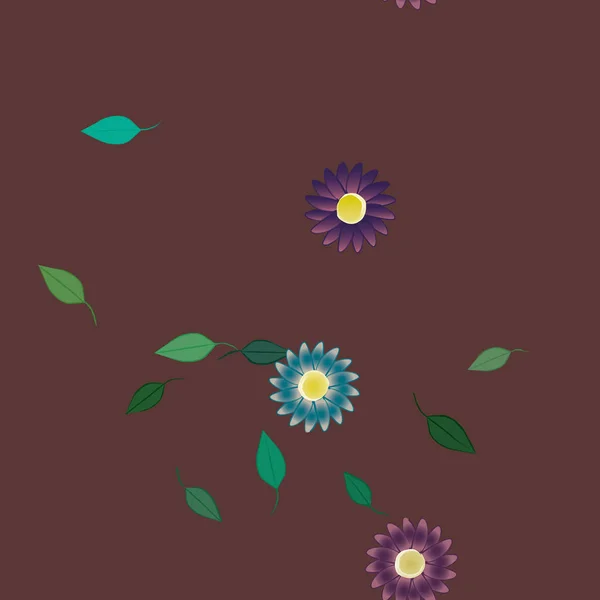 Modèle Vectoriel Avec Des Fleurs Colorées Simples Des Feuilles Vertes — Image vectorielle