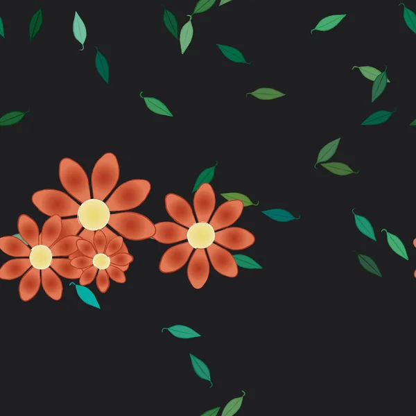 Modèle Vectoriel Avec Des Fleurs Colorées Simples Des Feuilles Vertes — Image vectorielle