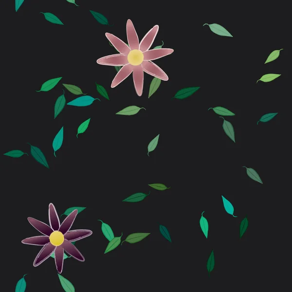 Modèle Vectoriel Avec Des Fleurs Colorées Simples Des Feuilles Vertes — Image vectorielle