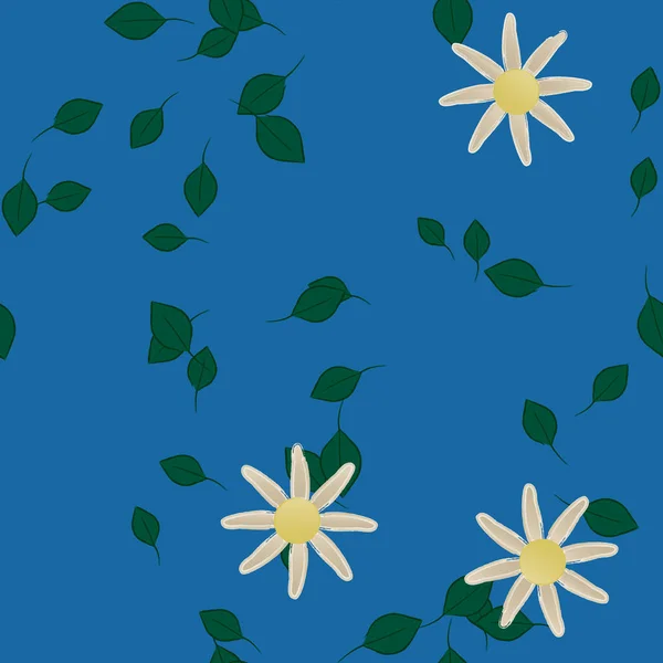 Eenvoudige Bloemen Met Groene Bladeren Vrije Samenstelling Vector Illustratie — Stockvector