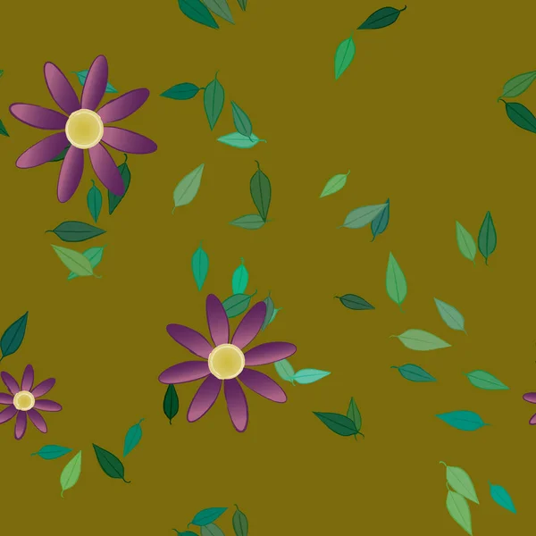 Flores Simples Con Hojas Verdes Composición Libre Ilustración Vectorial — Vector de stock