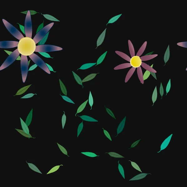 Fleurs Simples Avec Des Feuilles Vertes Composition Libre Illustration Vectorielle — Image vectorielle