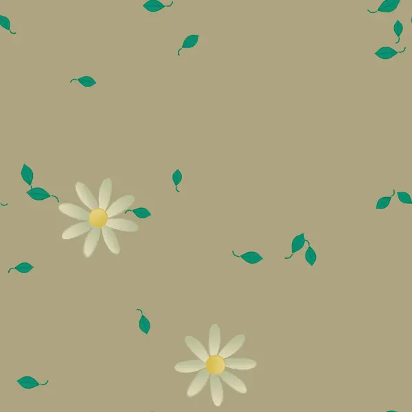 Flores Simples Con Hojas Verdes Composición Libre Ilustración Vectorial — Vector de stock