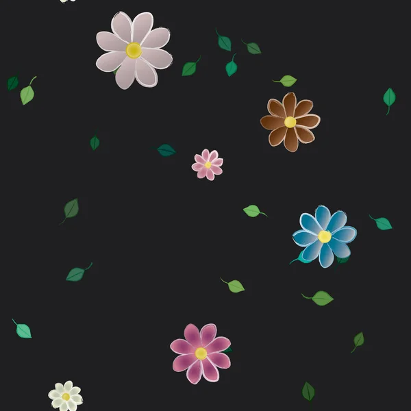 Composición Diseño Con Flores Simples Hojas Verdes Ilustración Vectorial — Vector de stock