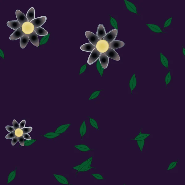 Composição Design Com Flores Simples Folhas Verdes Ilustração Vetorial — Vetor de Stock