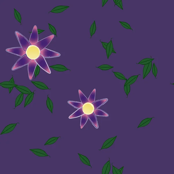 Fleurs Simples Avec Des Feuilles Vertes Composition Libre Illustration Vectorielle — Image vectorielle