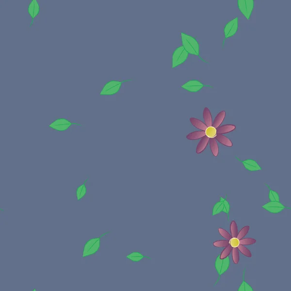 Modèle Vectoriel Avec Des Fleurs Colorées Simples Des Feuilles Vertes — Image vectorielle