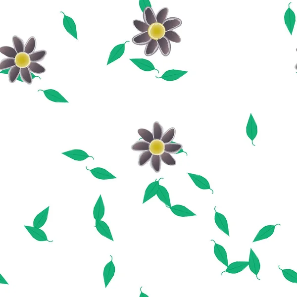 Flores Coloridas Simples Folhas Verdes Para Papel Parede Ilustração Vetorial — Vetor de Stock