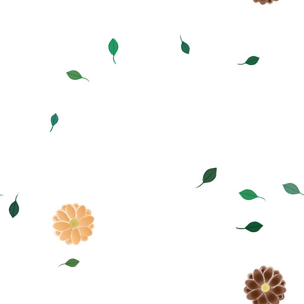 simple colorful flowers and green leaves for wallpaper, vector illustration