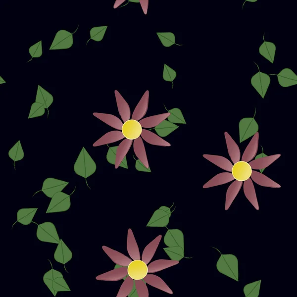 Composição Design Com Flores Simples Folhas Verdes Ilustração Vetorial — Vetor de Stock