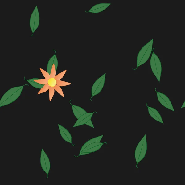 Flores Simples Con Hojas Verdes Composición Libre Ilustración Vectorial — Vector de stock