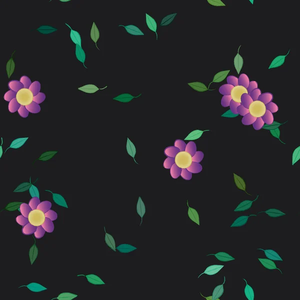 Fleurs Simples Avec Des Feuilles Vertes Composition Libre Illustration Vectorielle — Image vectorielle