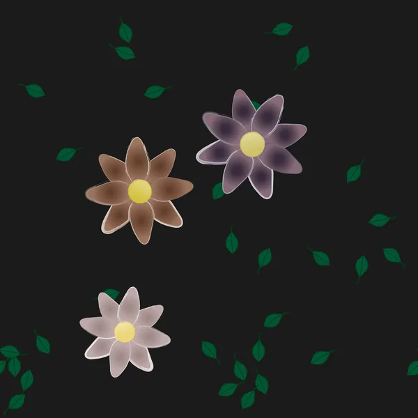 Fleurs Colorées Simples Feuilles Vertes Pour Papier Peint Illustration Vectorielle — Image vectorielle