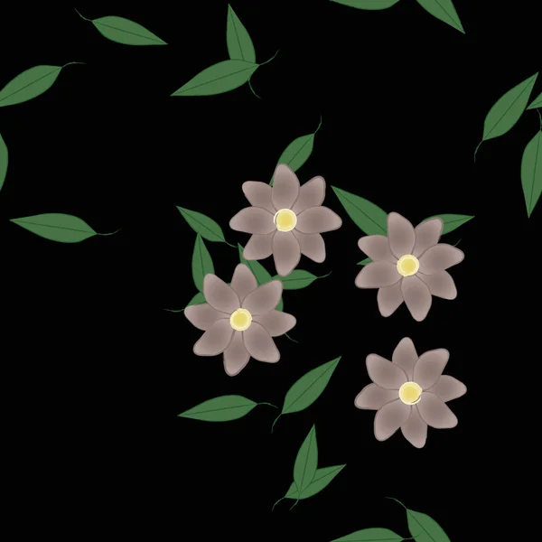 simple colorful flowers and green leaves for wallpaper, vector illustration