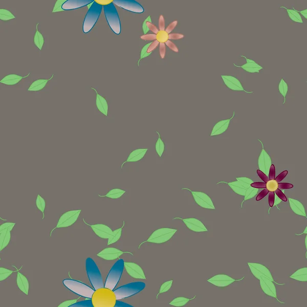 Composição Design Com Flores Simples Folhas Verdes Ilustração Vetorial — Vetor de Stock