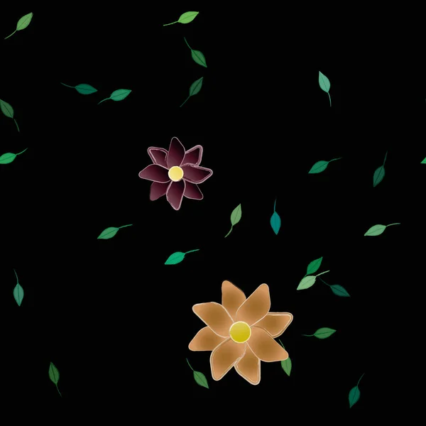 Plantilla Vector Con Flores Coloridas Simples Hojas Verdes — Archivo Imágenes Vectoriales