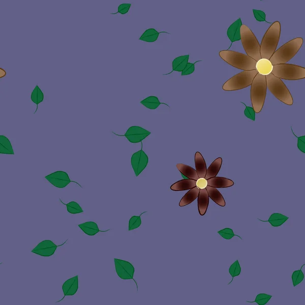 Modèle Vectoriel Avec Des Fleurs Colorées Simples Des Feuilles Vertes — Image vectorielle