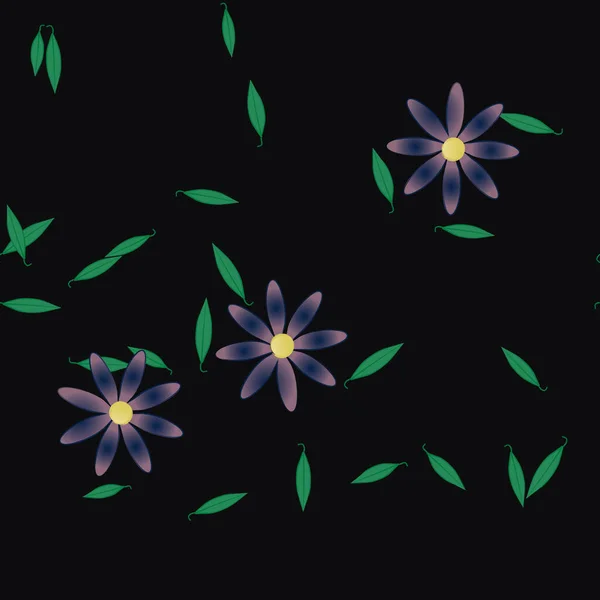 Einfache Blüten Mit Grünen Blättern Freier Zusammensetzung Vektorillustration — Stockvektor