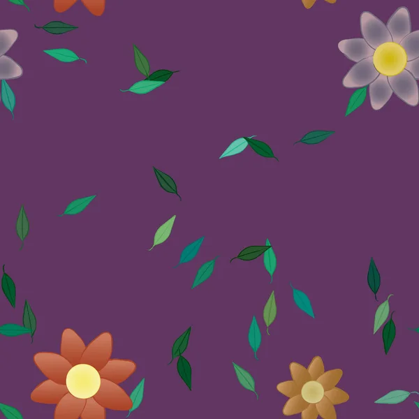 Fleurs Colorées Simples Feuilles Vertes Pour Papier Peint Illustration Vectorielle — Image vectorielle