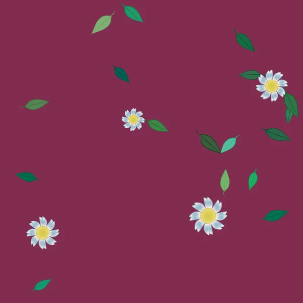 Eenvoudige Kleurrijke Bloemen Groene Bladeren Voor Behang Vector Illustratie — Stockvector