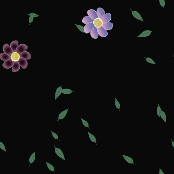 Composición Diseño Con Flores Simples Hojas Verdes Ilustración Vectorial — Vector de stock