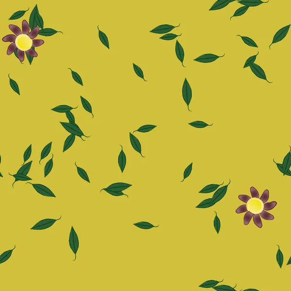 Fleurs Colorées Simples Feuilles Vertes Pour Papier Peint Illustration Vectorielle — Image vectorielle