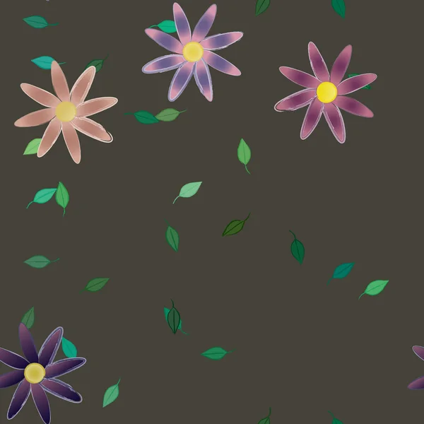 Fleurs Simples Avec Des Feuilles Vertes Composition Libre Illustration Vectorielle — Image vectorielle