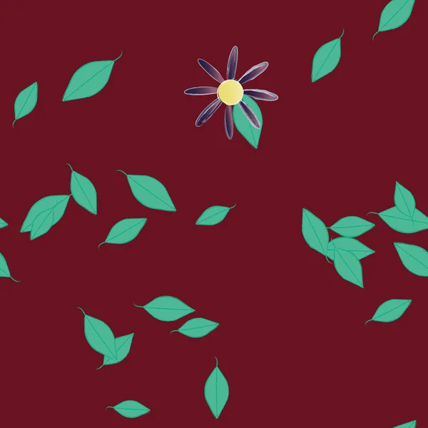 Composición Diseño Con Flores Simples Hojas Verdes Ilustración Vectorial — Archivo Imágenes Vectoriales