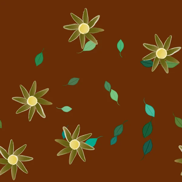 Modelo Vetor Com Flores Coloridas Simples Folhas Verdes — Vetor de Stock